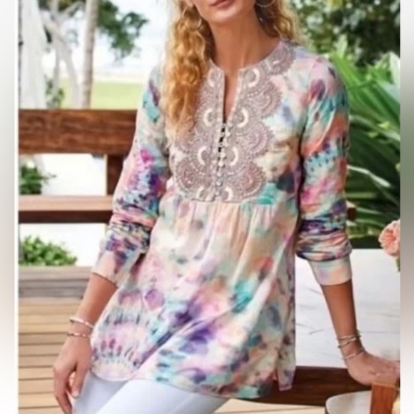 Soft Surroundings Tops - Soft Surroundings Bazille Tunic Tie Dye Watercolor Print Size Small NWT